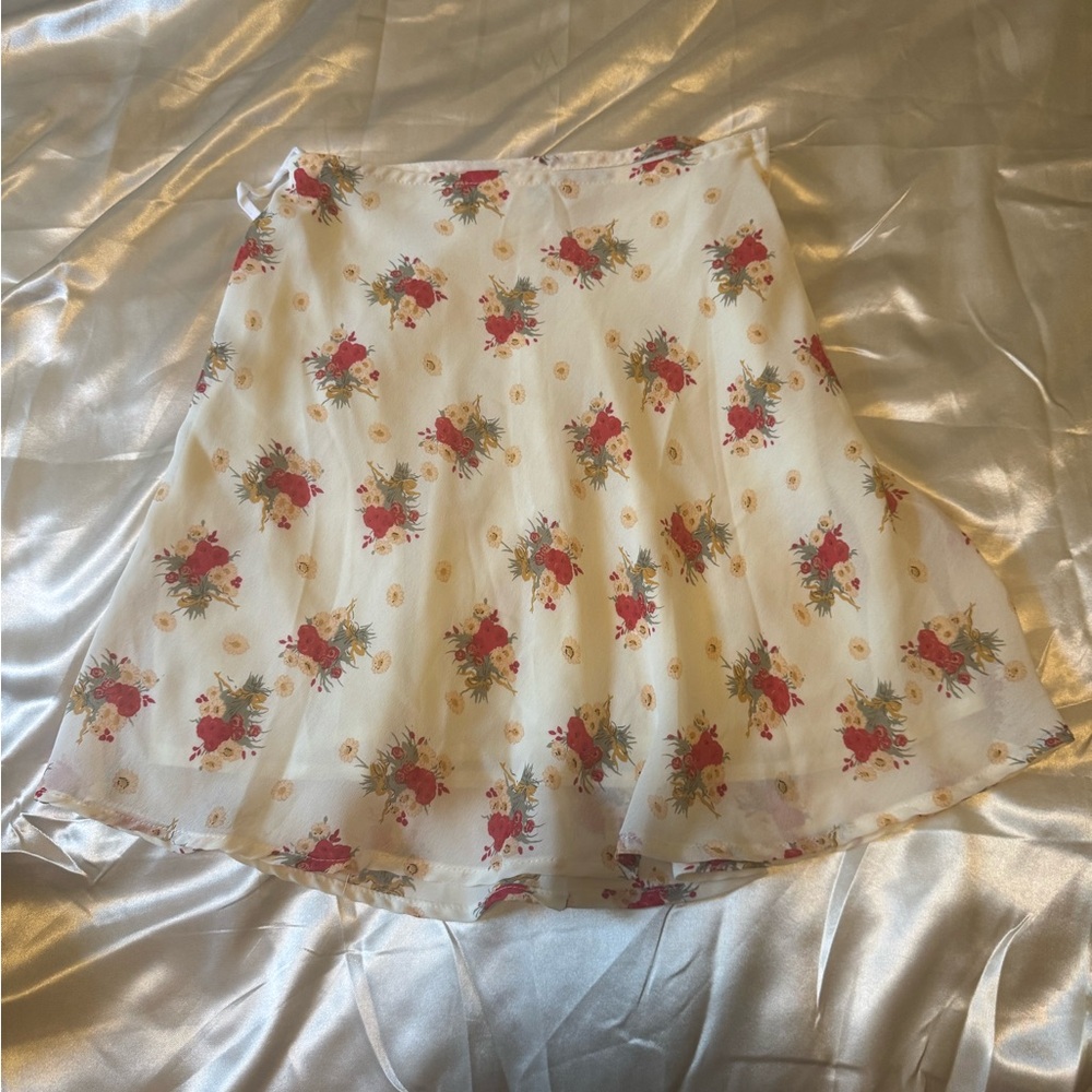 Wrapper Cream and Pink A-Line High-Low Skirt